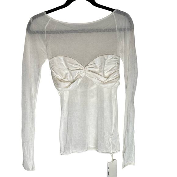 Commense Tops - Commense Nostalgia Off-Shoulder Mesh Long Sleeve Shirt - Large